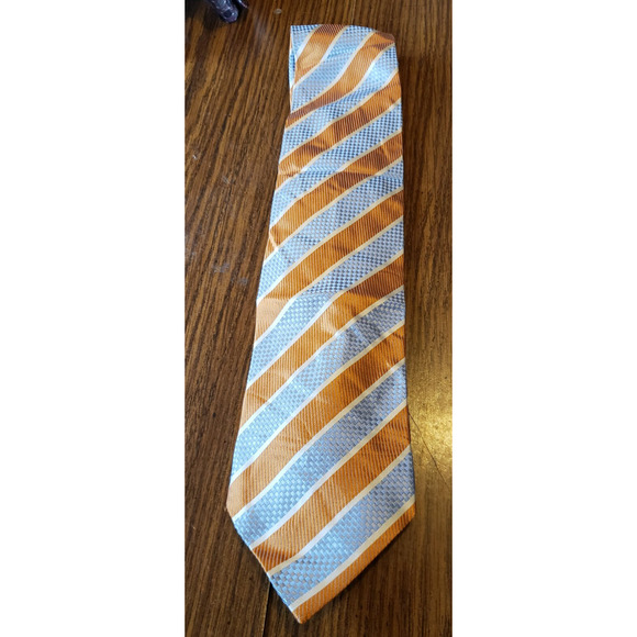 Bocara Men’s Silk Necktie Black Orange and Silver Striped Extra Long Tie - Picture 1 of 8